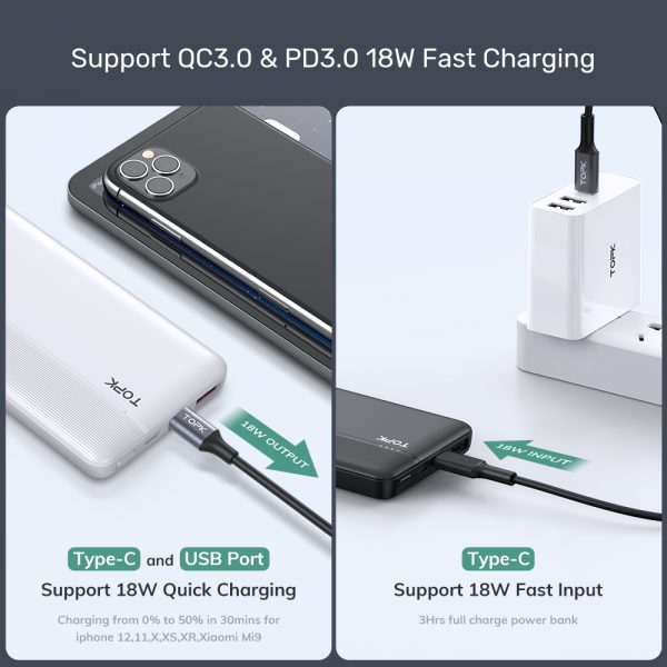 TOPK 18W QC3.0 PD 10000mAh Power Bank i1015P Fast Charging USB Type C Portable Mobile Charger Power bank - Image 5